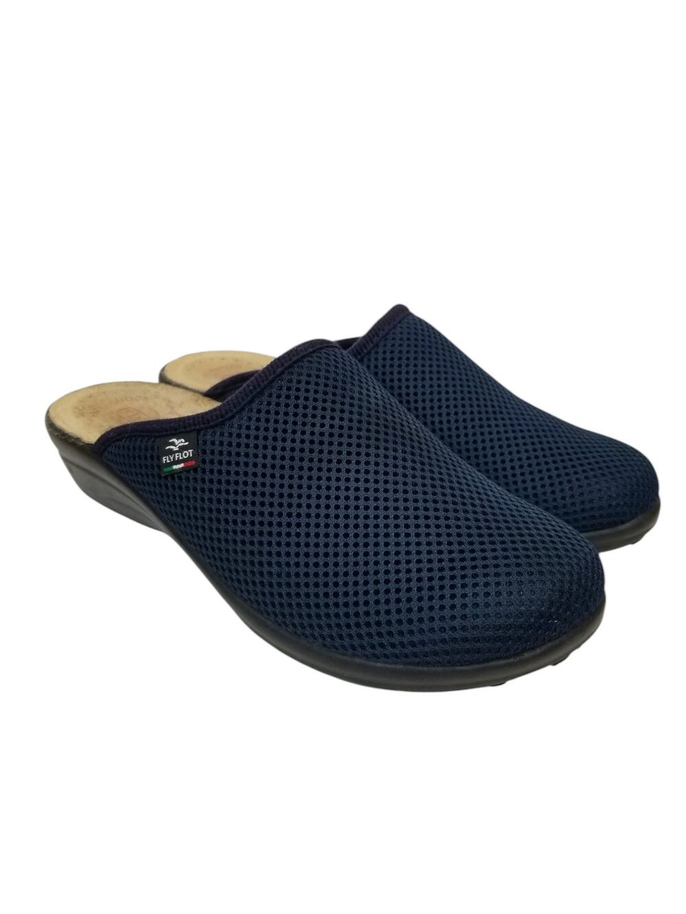 Fly Flot Navy Blue Mesh Upper Mules Clogs Low Wedge Heel Size 39